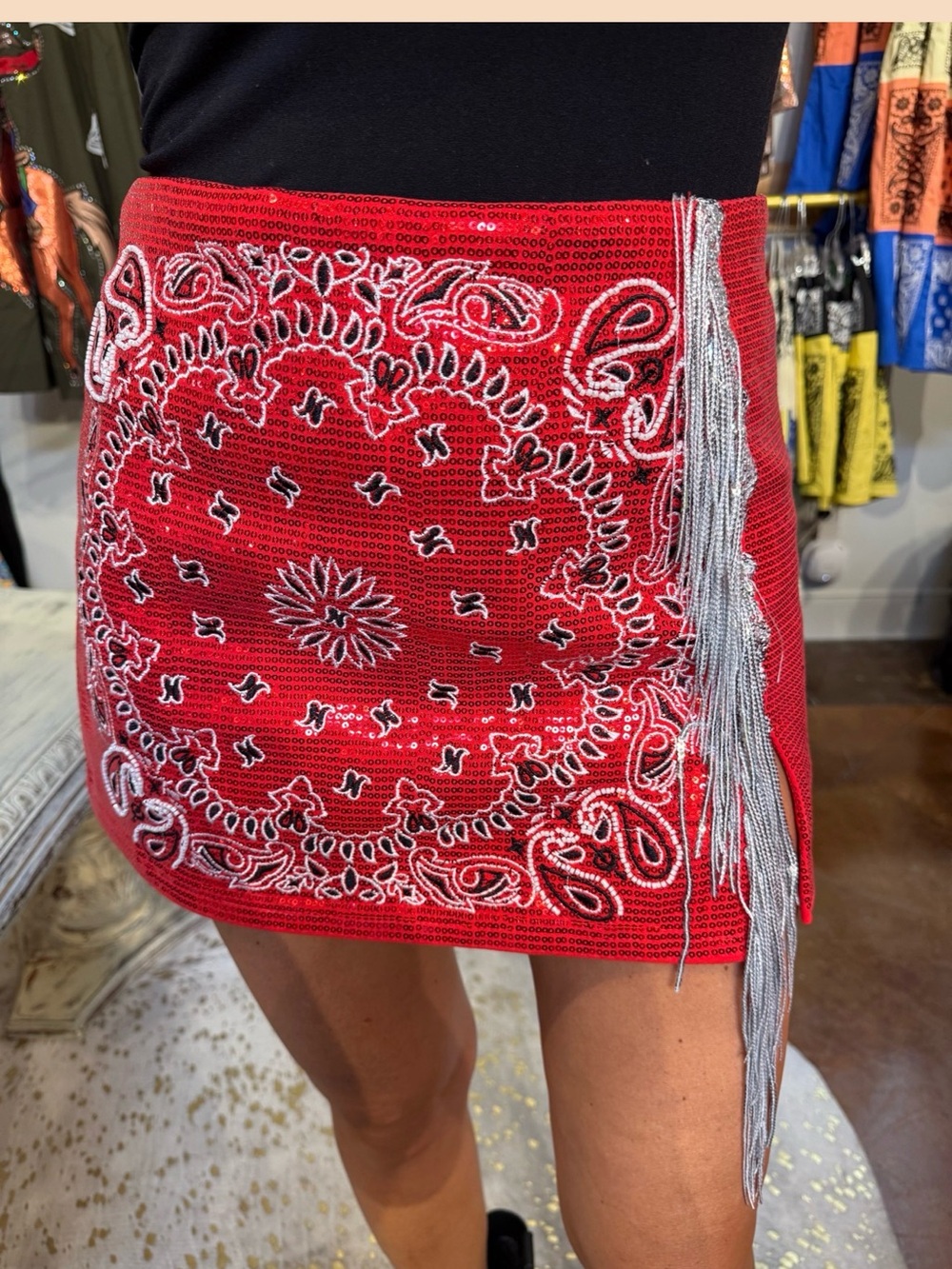 Queen of sparkles Bandana Mini Skirt with Silver Fringe